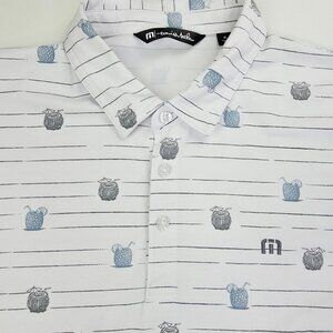 Travis Mathew Sz XL Mens White Pineapple Coconut Cocktail Short Sleeve Logo Polo
